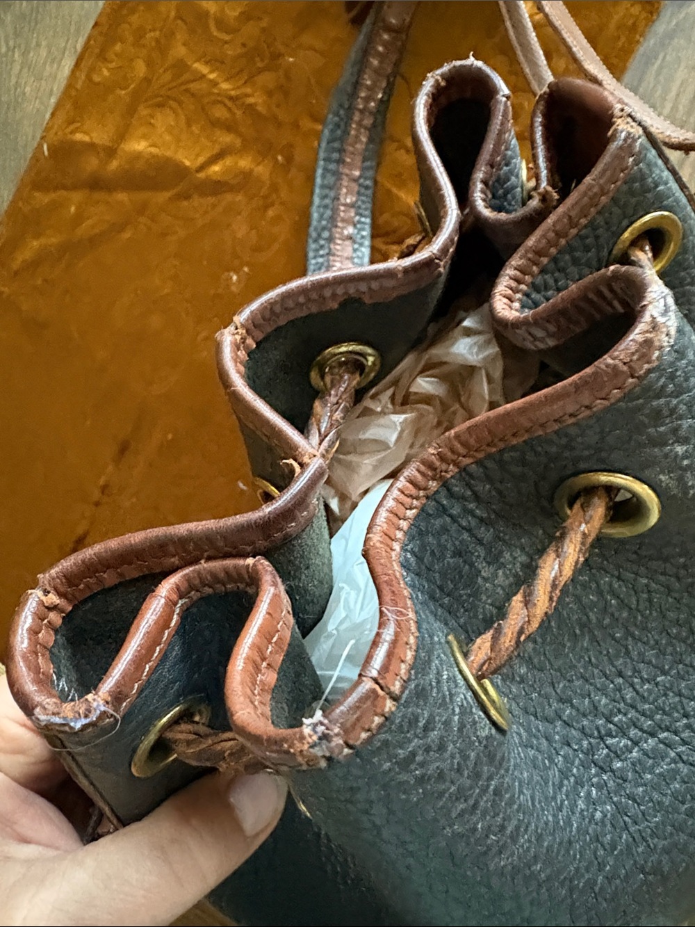 Vintage, Dooney & Bourke Pebble Leather Drawstring Bucket Bag - Picture 9 of 15